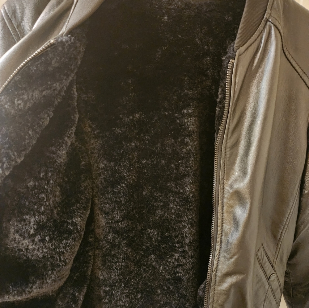 Mauritius New Black Leather Bomber Jacket - Size 7/8 - Picture 4 of 5